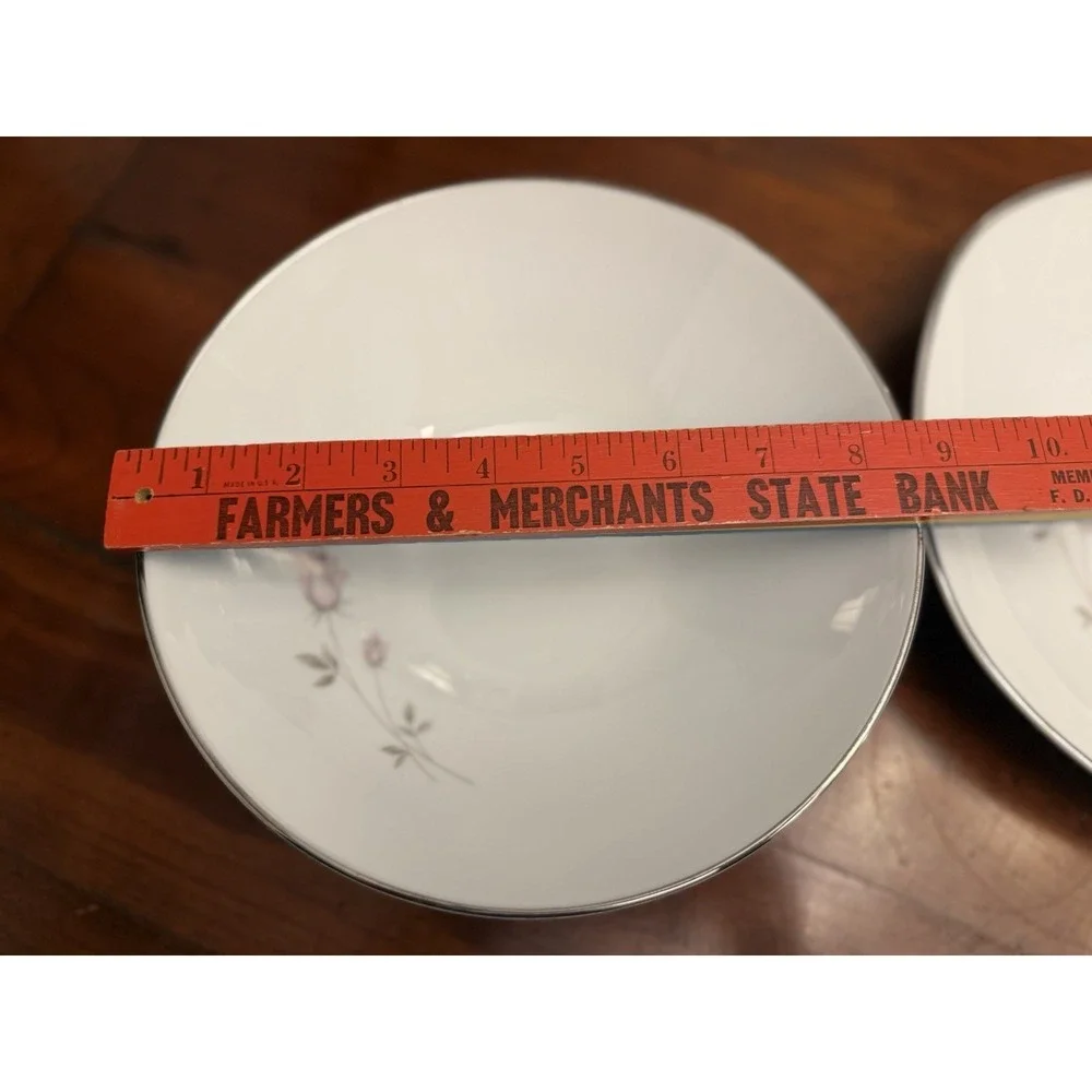 Noritake Pasadena 6311 Round Vegetable Serving Bowl - Pink Rose Platinum Trim 9